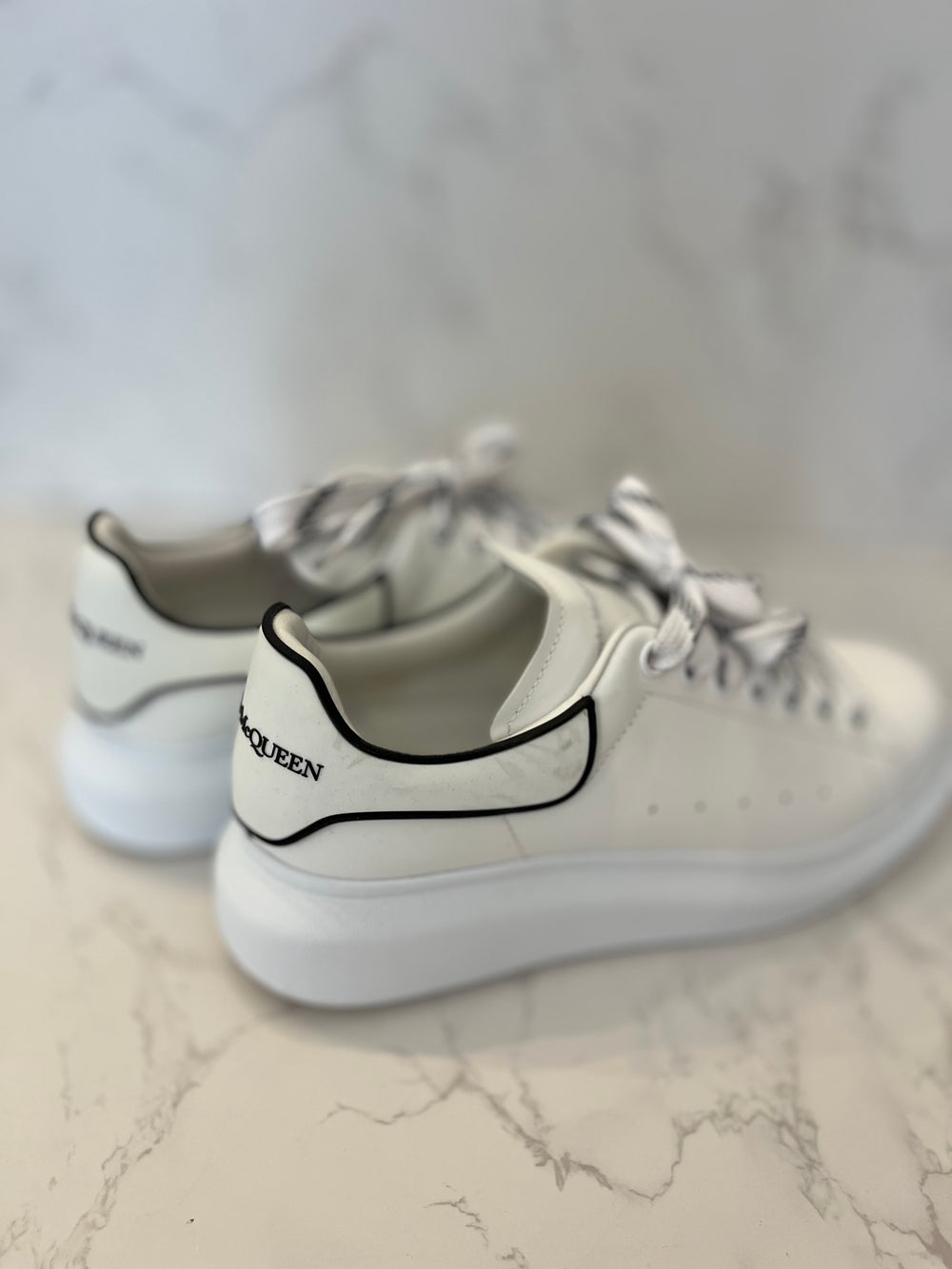 Pre Loved Alexander McQueen Oversized White Trainers with Black Accents UK 6.5