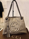 Pre Loved Gucci Soho Chain Shoulder Bag in Metallic Pewter Leather (excellent)