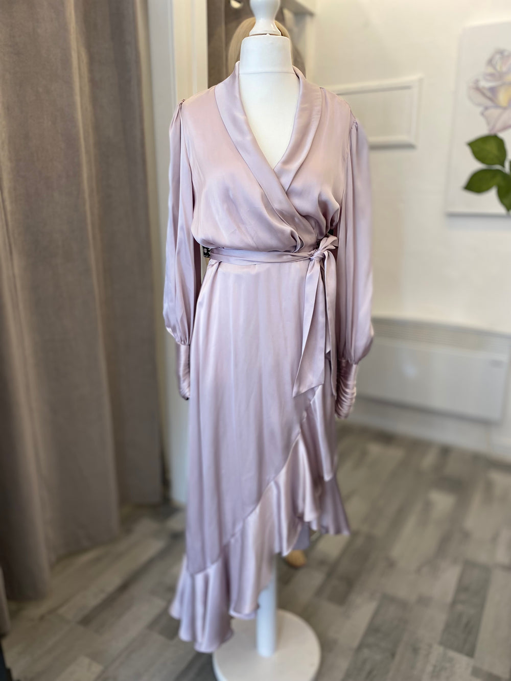 Pre Loved Zimmerman Lilac Silk Wrap midi Dress Size 2 UK12 (excellent)