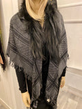 Pre Loved Gucci Fur Trimmed Shawl in Grey