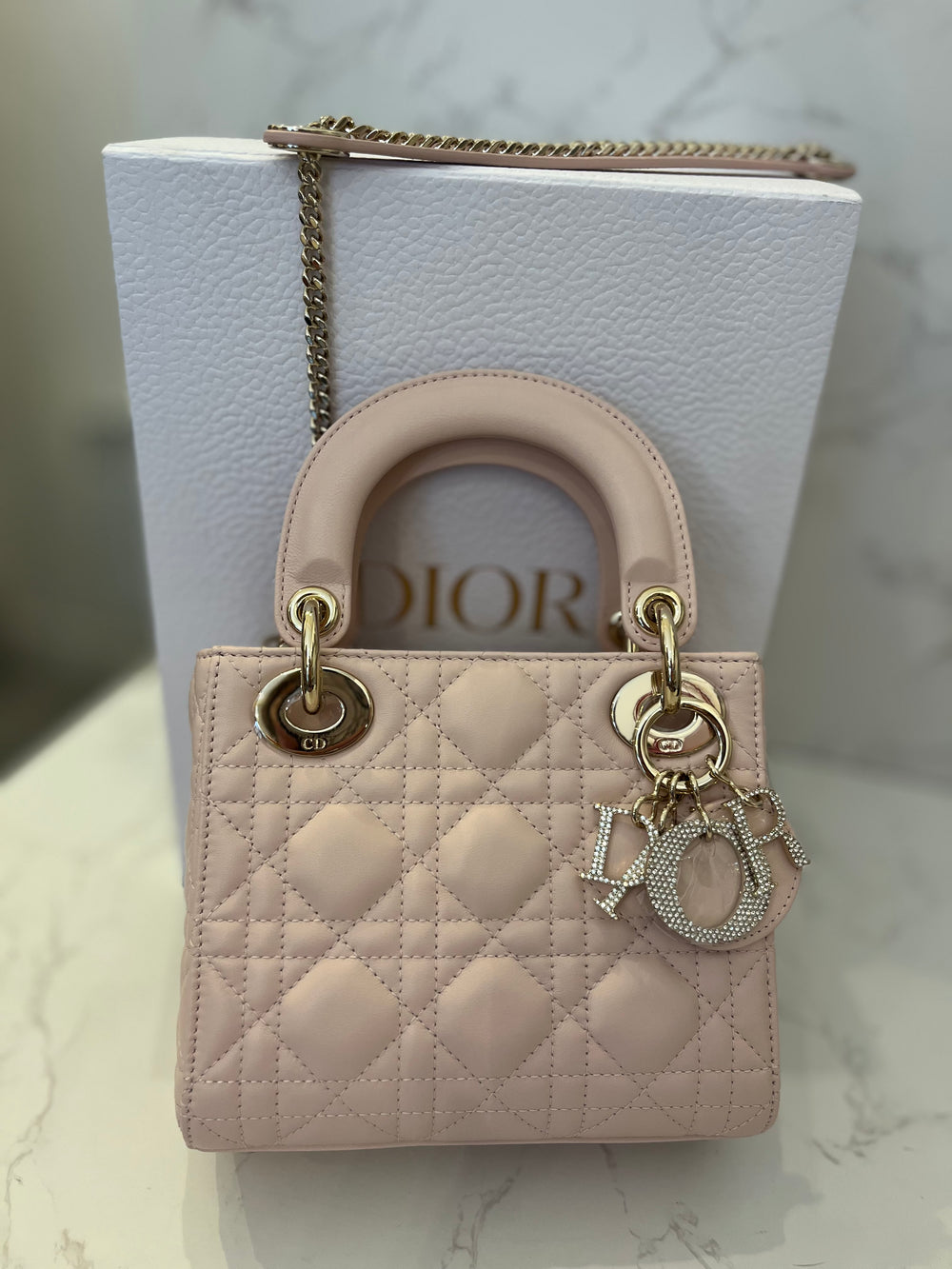 Pre Loved Lady Dior Mini Handbag in Powder Pink with Diamantés (new)