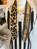 Christian Dior Silk Twilly in Black & Taupe & Leopard