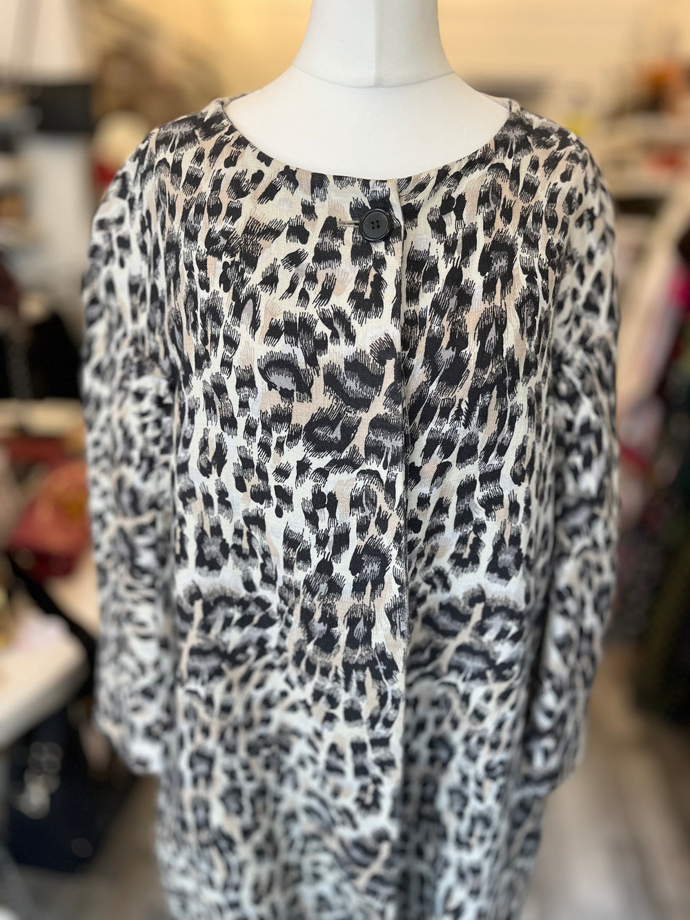 Pre Loved Chloe Linen Leopard Print Coat UK12