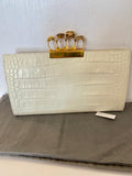 Pre Loved Alexander McQueen Jewelled Embossed Clutch in Cream (excellent )