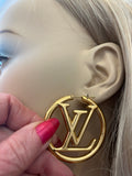 Pre Loved  Louis Vuitton LV Gold Tone Hoop Earrings (reserved until Tuesday)
