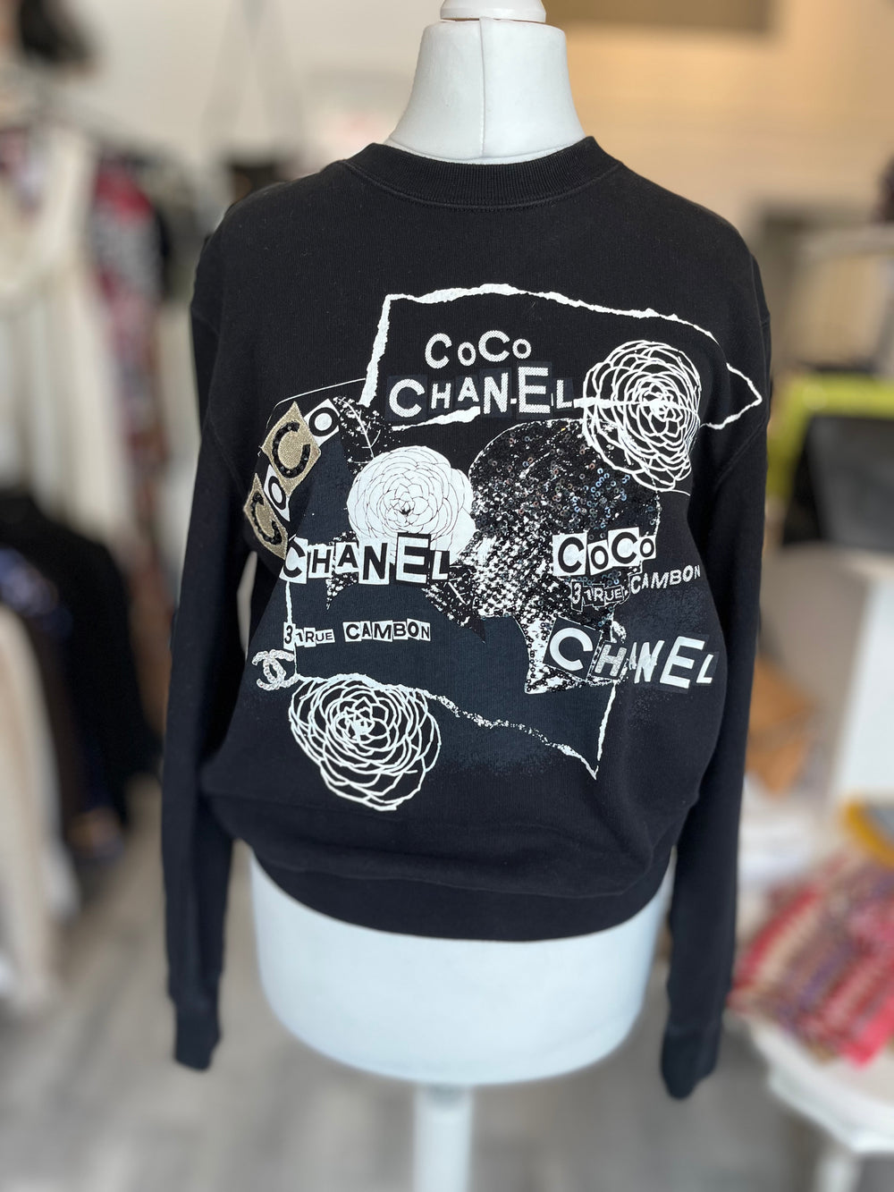 Pre Loved Chanel Coco Embellished Black Sweatshirt Size S (relisted)