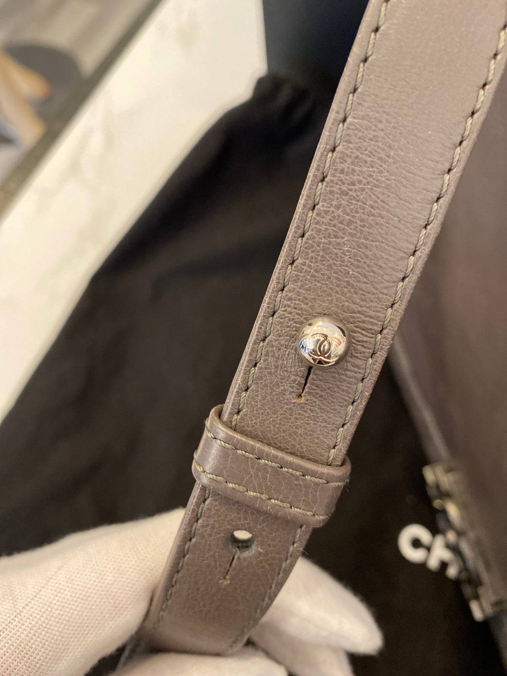Pre Loved Chanel Medium Reverso Boy Bag in Grey Calf Leather