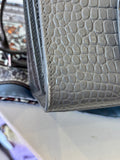 Pre Loved Saint Laurent Small Sac de Jour handbag in grey exotic embossed leather