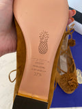 Pre Loved Aquazurra Sunshine Brown Suede Pom Pom Lace up Sandal/ Shoes UK4.5