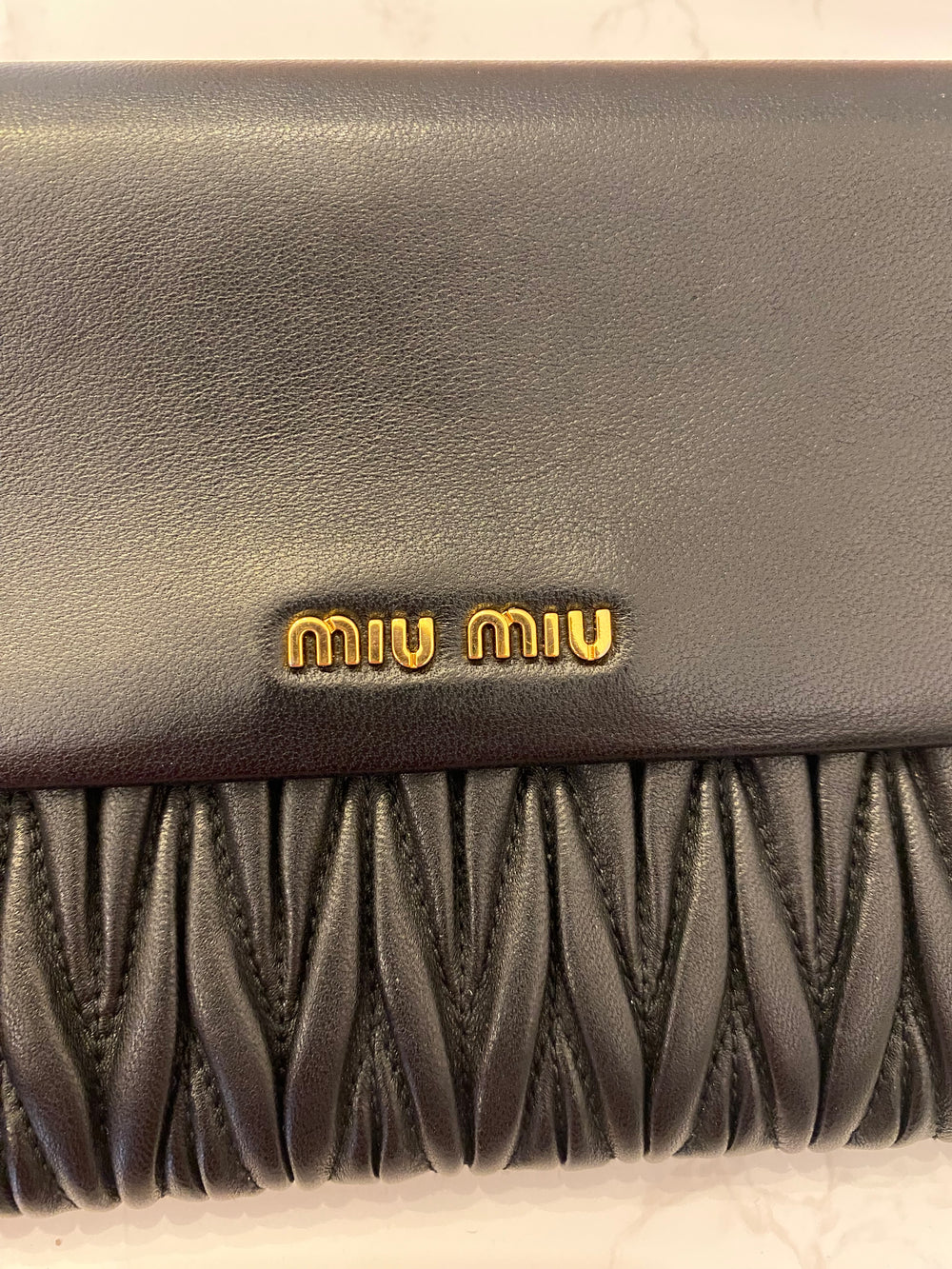 Pre Loved Miu Miu Black Matelasse Leather Flap Clutch Bag With Removable Pouch