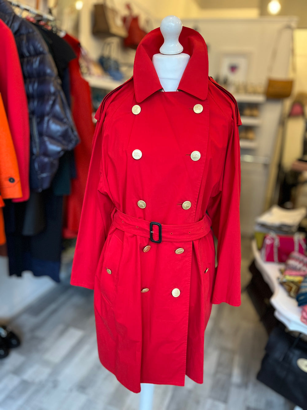 Pre Loved Burberry Red Trench Coat UK12