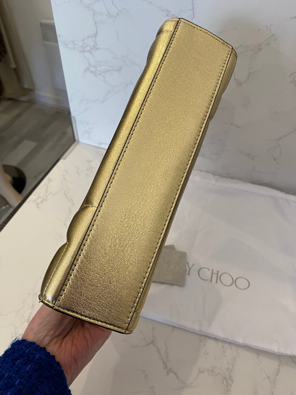 Pre Loved Jimmy Choo Avenue Gold Metallic Quilted Clutch (excellent)