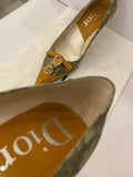 Pre Loved Vintage Christian Dior Tan & Green Kitten Heels uk 4
