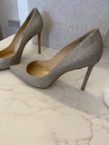 Pre Loved Jimmy Choo Romy 100 in Champagne Glitter uk6.5