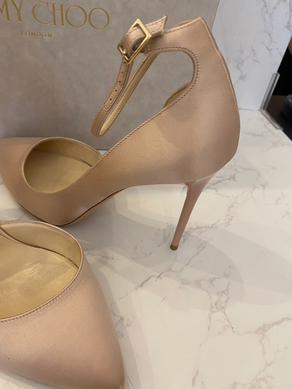 Pre Loved Jimmy Choo Lucy Dusty Pink Satin High Heel Shoe Pink UK 6