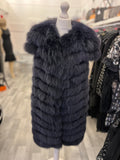 Pre Loved Navy Real Fur Long Gilet