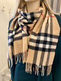 Pre Loved Burberry Cashmere Giant Beige Check Scarf (excellent)