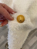 Pre Loved Balmain White Tweed Dress with Gold Buttons - UK 12 -small fit (excellent)