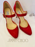 Pre Loved Jimmy Choo Red Patent Mary Jane Heels uk3