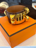 Pre Loved Hermes Collier de Chien on exotic brown leather with gold plated studs (excellent)