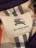 Pre Loved Burberry Purple Short Trench Coat with Nova Check Lining Size UK 12 slim fit