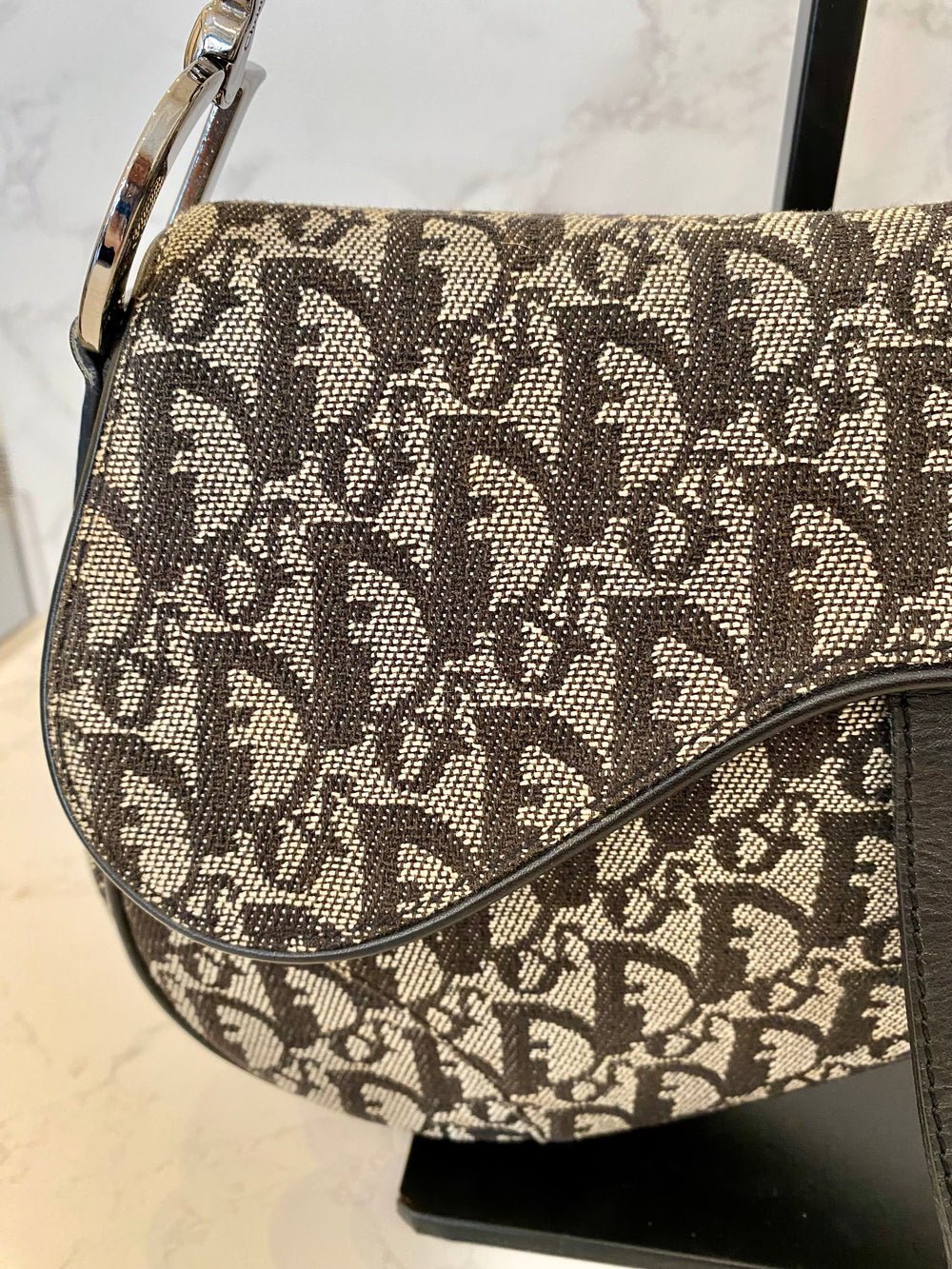 Pre Loved Christian Dior Black Oblique Saddle Bag - Vintage