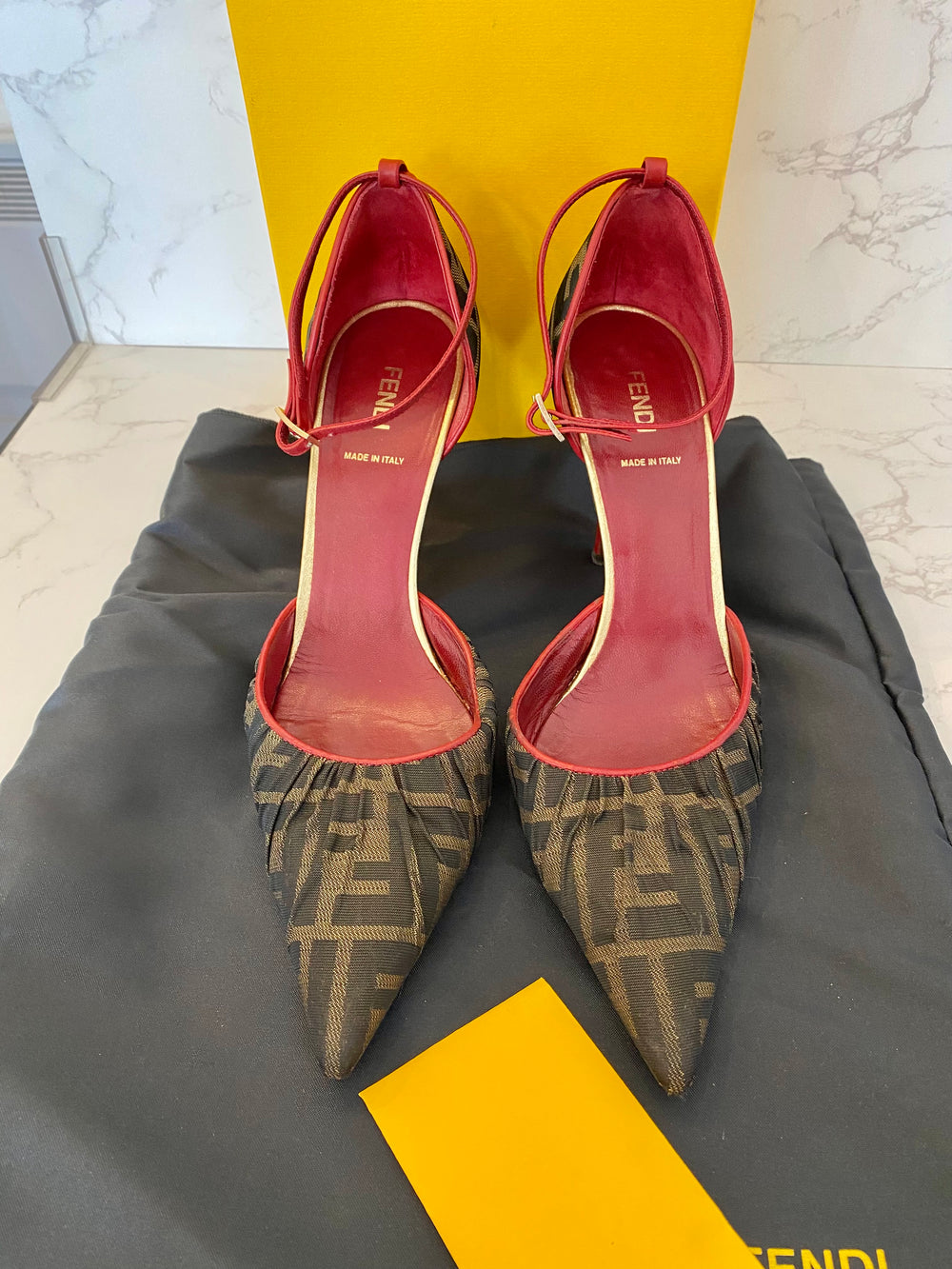 Preloved Fendi Zucca Pointed Toe Ankle Strap Heels  UK6.5