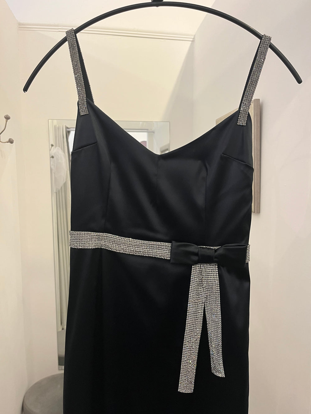 Pre Loved Dolce & Gabbana Long Satin Dress Crystal Diamante Details size 40 UK 8 (Excellent)