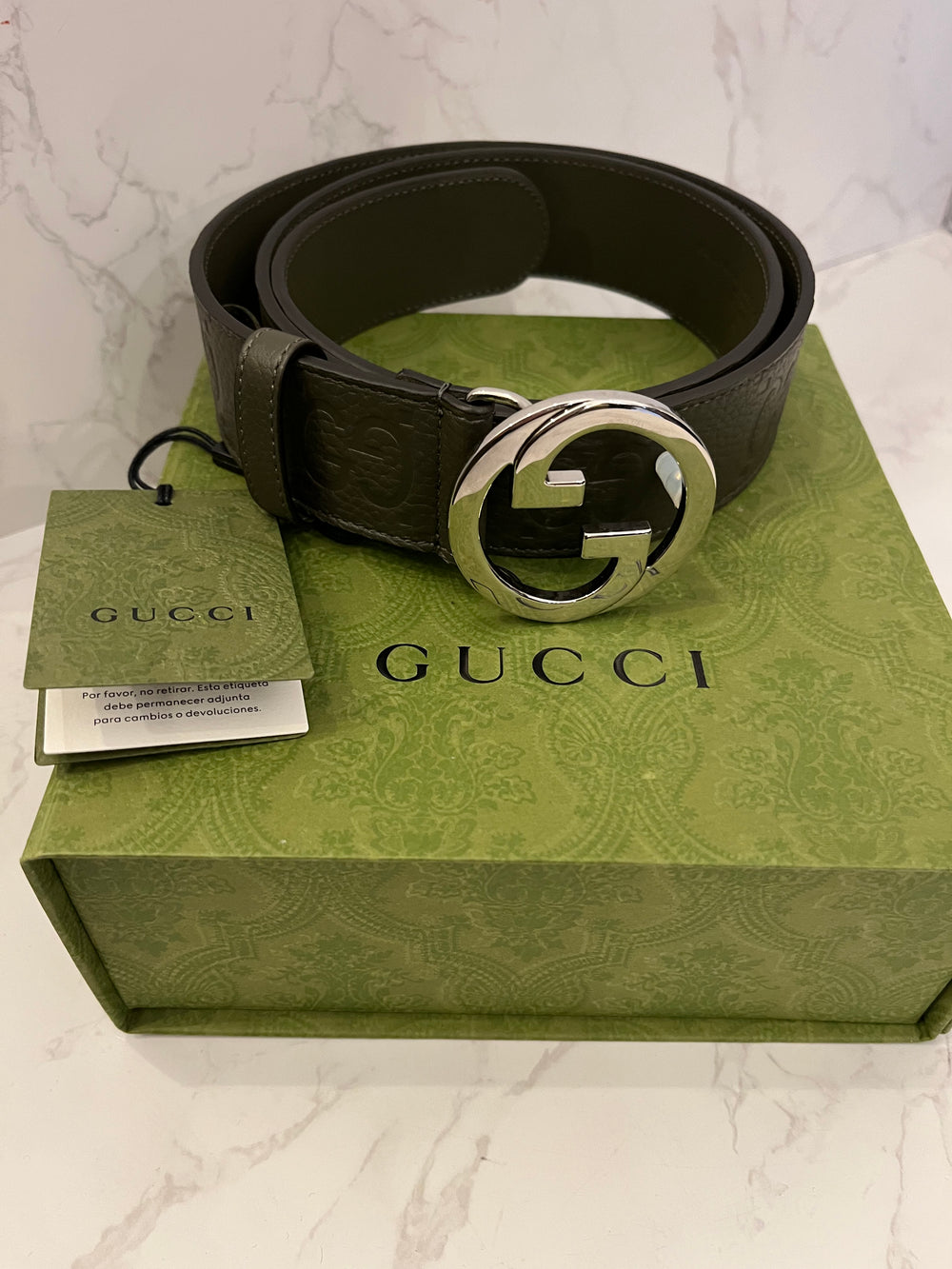Pre Loved Gucci Olive Green GG Interlocking Buckle Belt 95cm (New) **reserved**