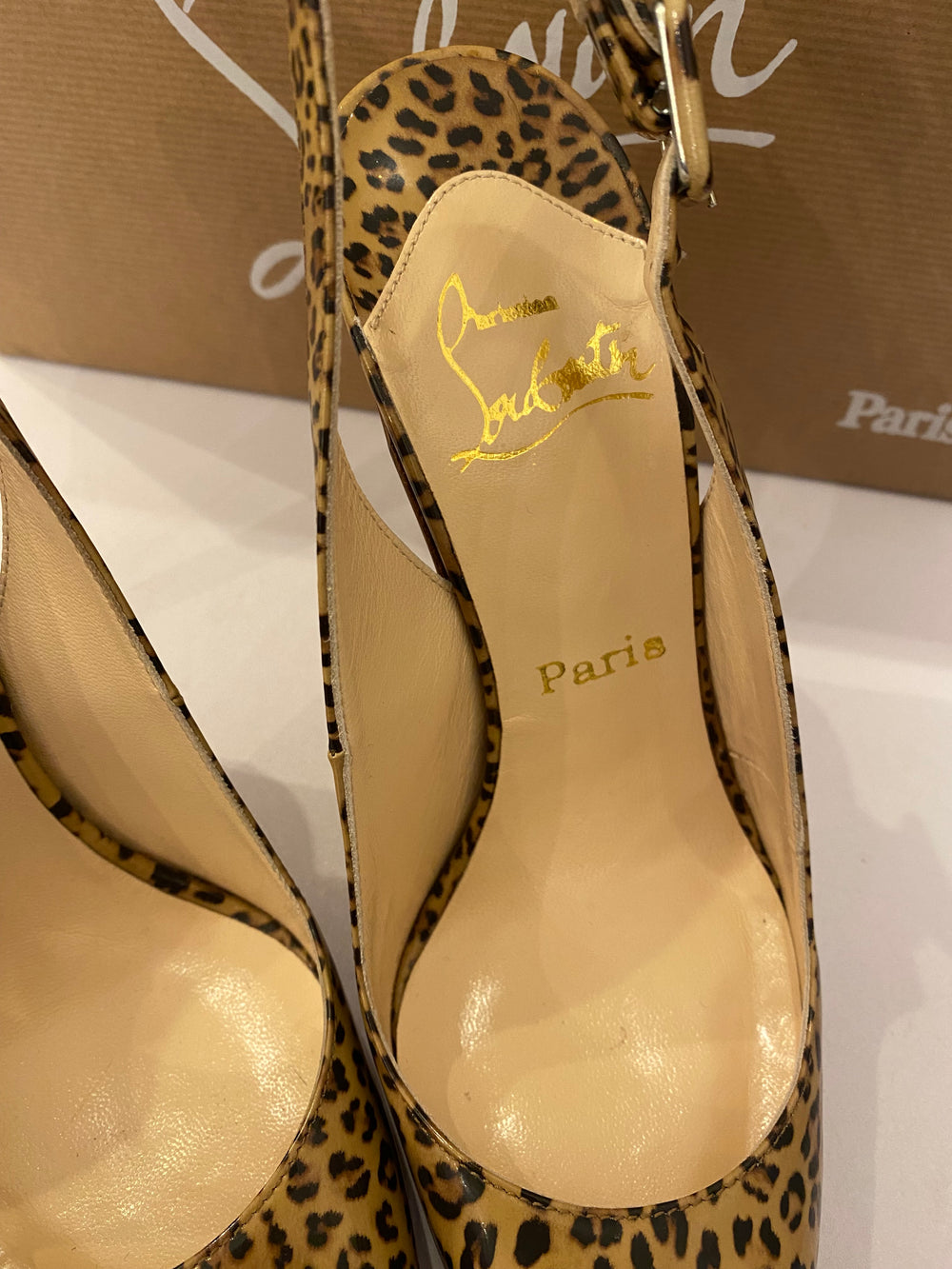 Pre Loved Christian Louboutin 120 Patent Leopard Heels uk4