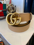 Pre Loved Gucci Taupe Leather GG Marmont Belt with Gold Hardware - 95cm UK12