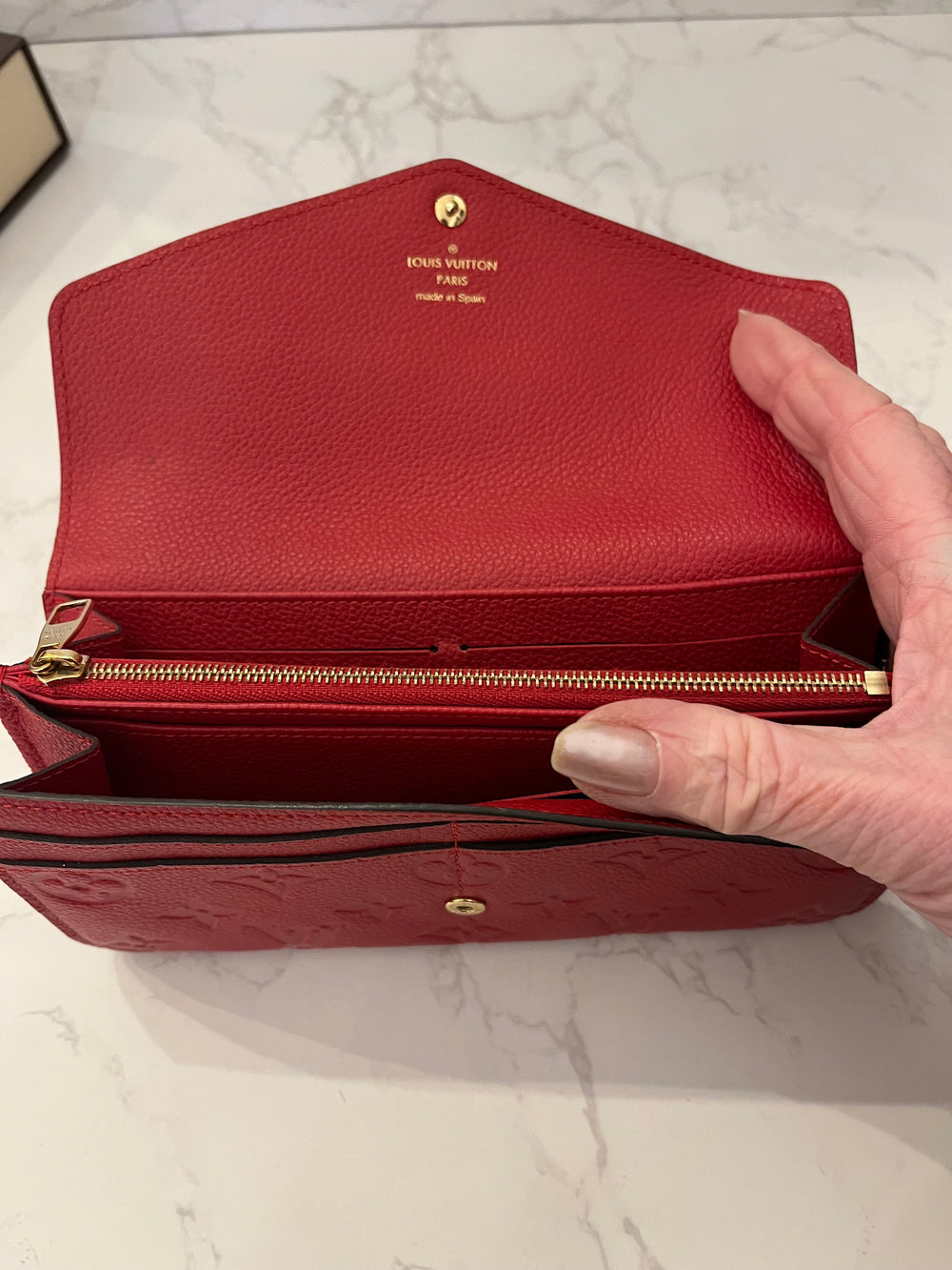 Pre Loved Louis Vuitton Sarah Purse Wallet in Red Empreinte Leather (matching handbag listed separately)