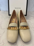 Pre Loved Gucci Sylvie Ivory Leather Block Heels  UK5.5