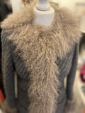 Pre Loved Dolce & Gabbana Grey Wool Knit Coat with Mongolian Lamb Fur Trim size 38 UK 6-8