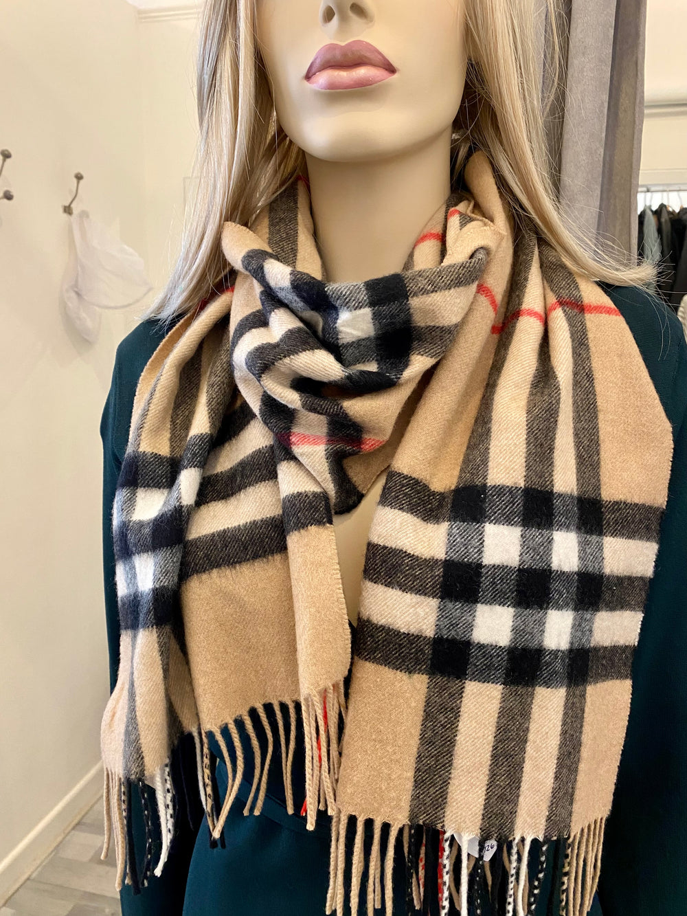 Pre Loved Burberry Cashmere Giant Beige Check Scarf (excellent)