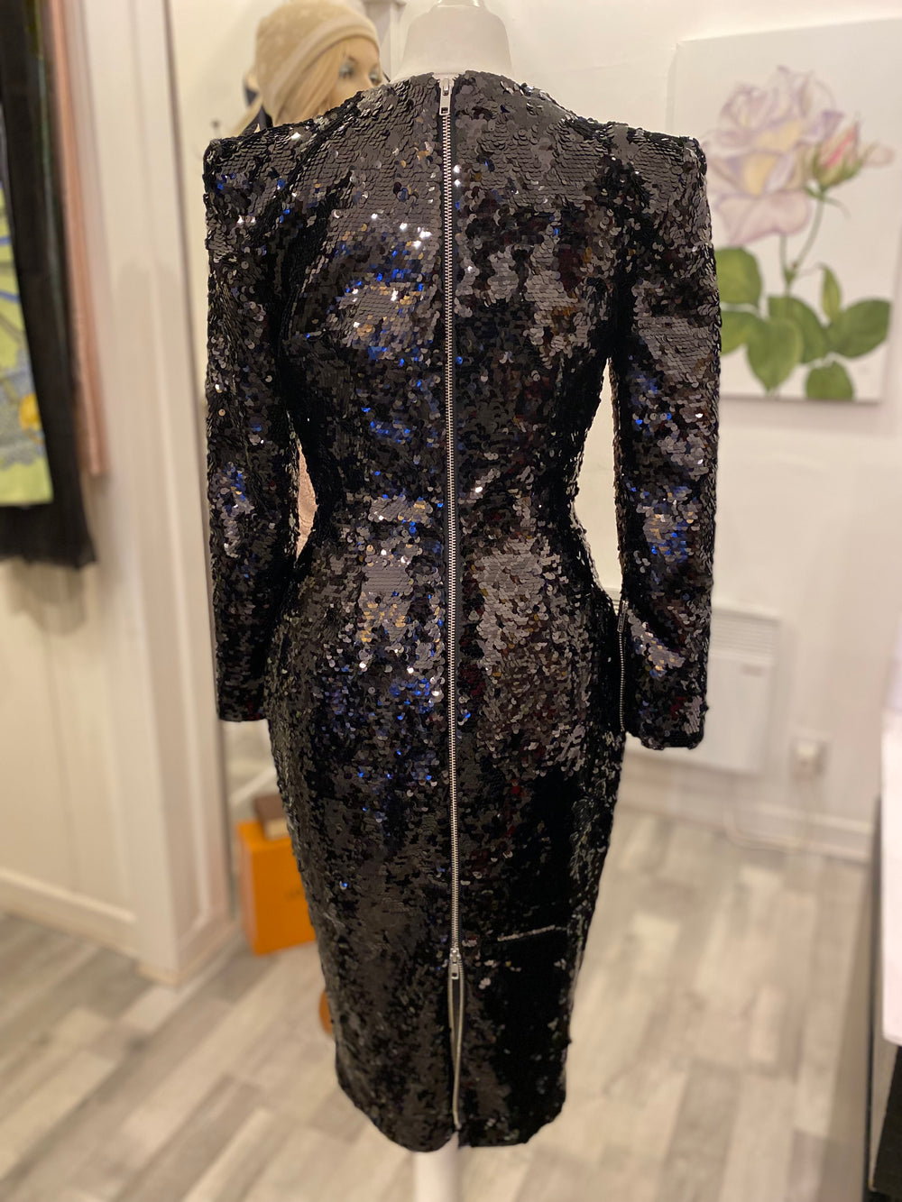 Pre Loved Alex Perry Black Sequin Dress uk8