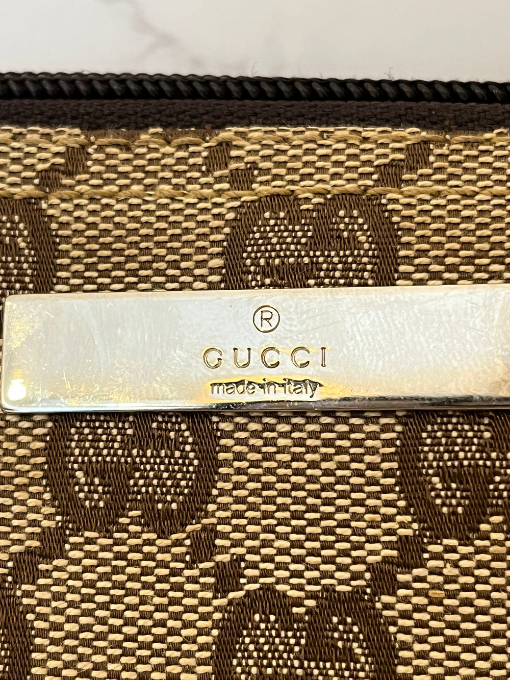 Pre Loved Vintage Gucci Brown Monogram Canvas Pochette Bag