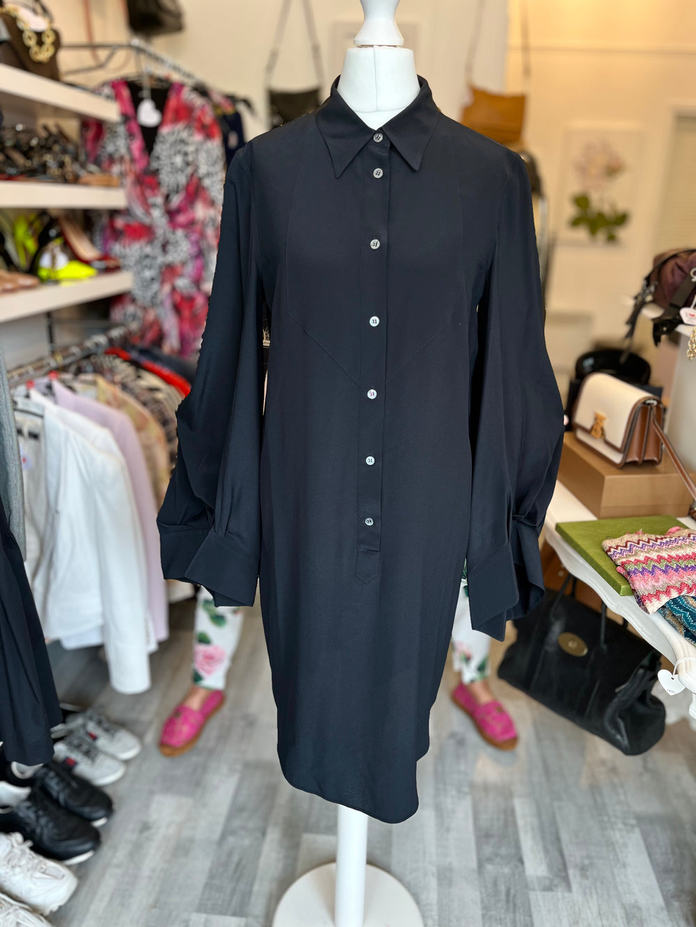 Pre Loved Viktor & Rolf Silk Button Front Dress Bell Sleeves