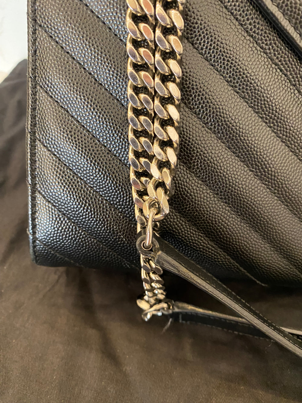 Pre Loved Yves Saint Laurent Black Leather Chevron Envelope Bag - Excellent