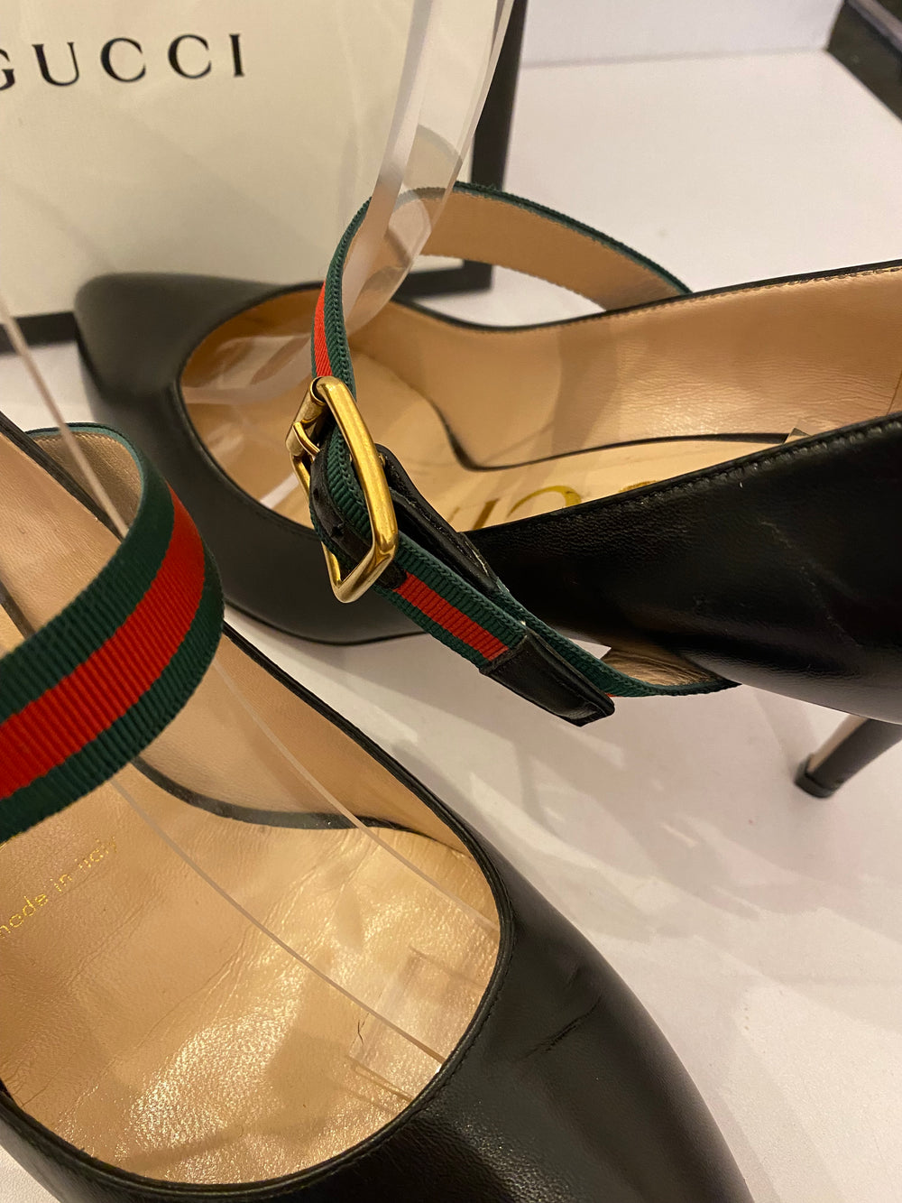 Pre Loved Gucci Sylvie Web Stripe Heels uk3.5