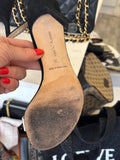 Pre Loved Manolo Blahnik black suede sandals with white bar - UK 5