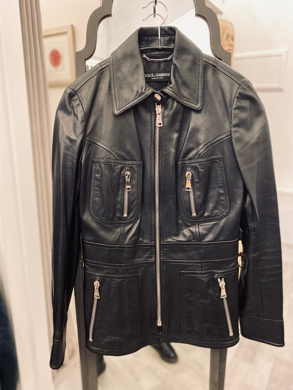 Pre Loved Dolce & Gabbana Black Leather Jacket UK 8