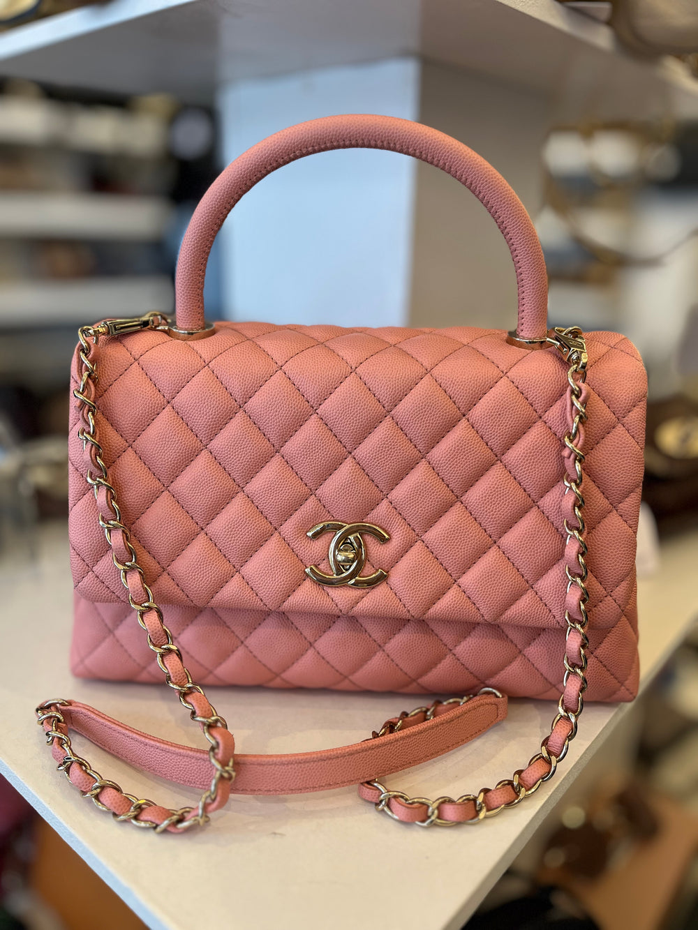 Pre Loved Chanel Coco Top Handle Bag in Pink Caviar Leather (excellent)