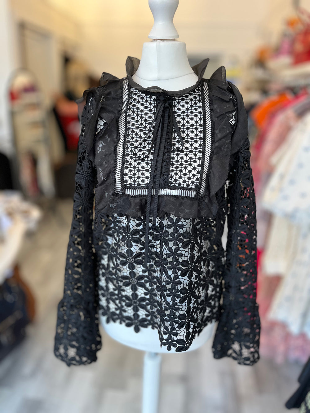 Pre Loved Self Portrait Black Lace Blouse UK 6