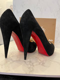 Pre Loved Christian Louboutin Very Conic 120 Black Suede Peeptoe Heels Size UK 6 (New)