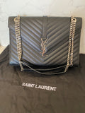 Pre Loved Yves Saint Laurent Black Leather Chevron Envelope Bag - Excellent