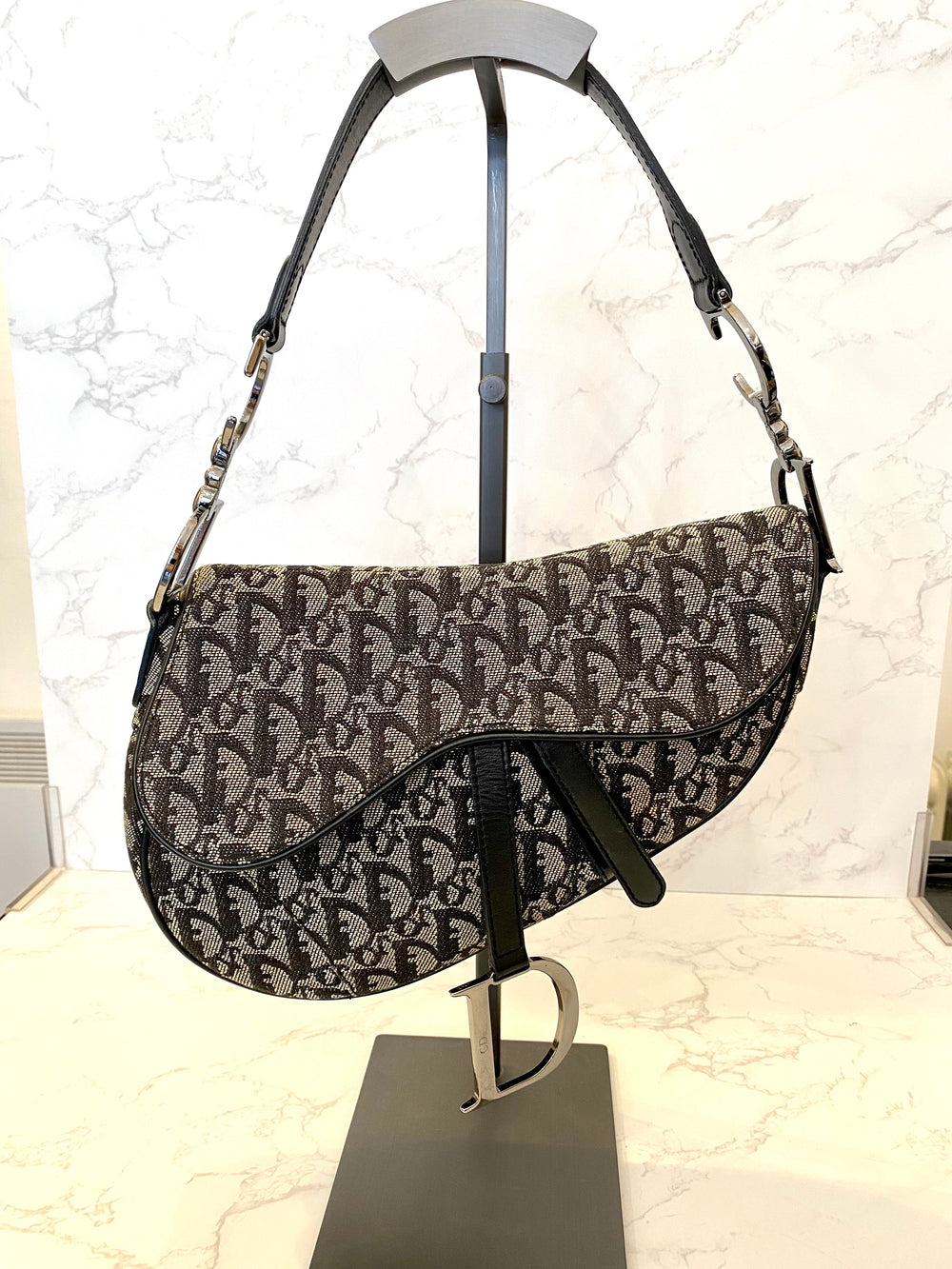 Pre Loved Christian Dior Black Oblique Saddle Bag - Vintage