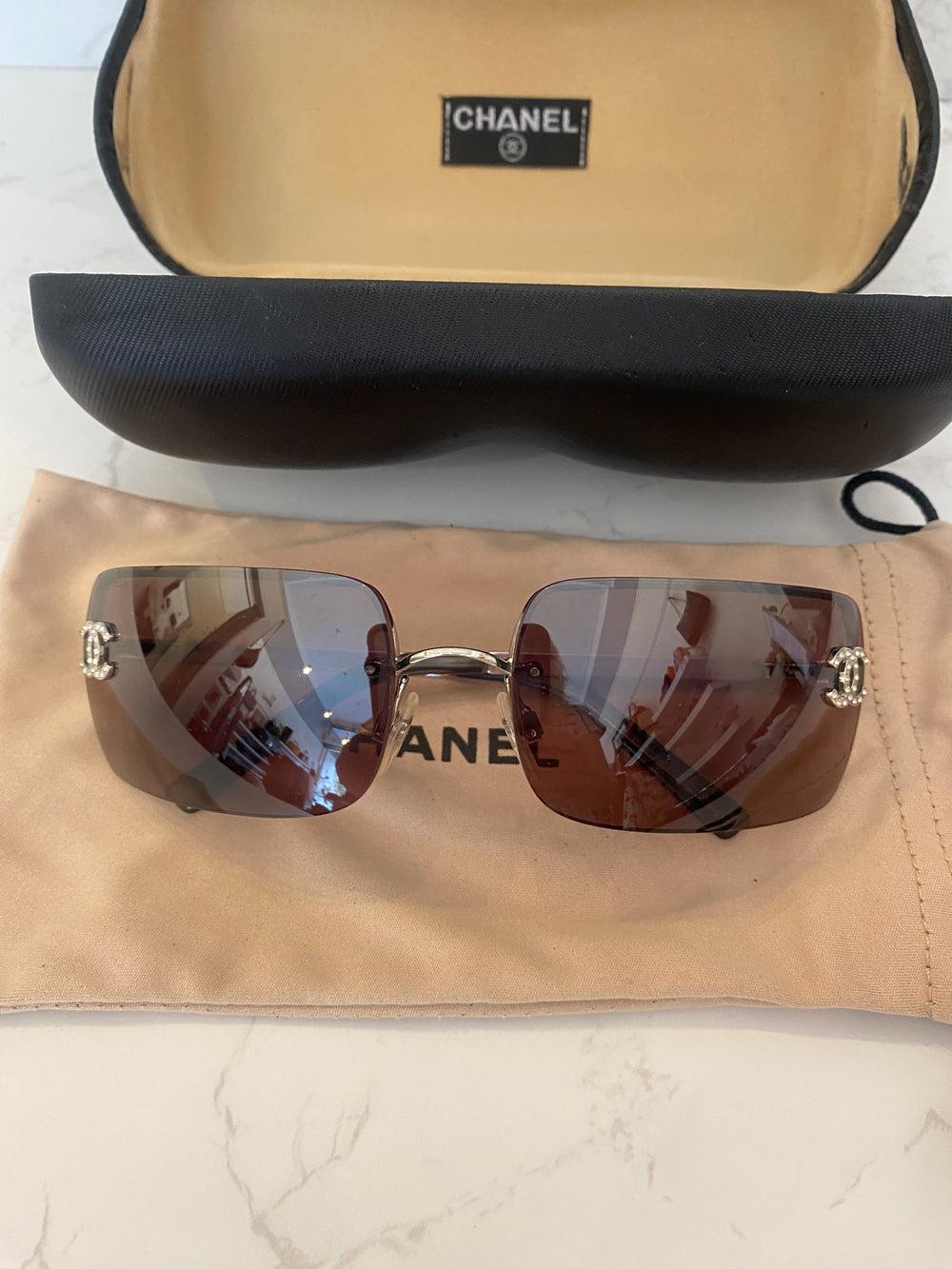 Pre Loved Chanel Vintage Rimless Diamante Sunglasses