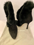 Pre Loved Manolo Blahnik Black Suede & Fur Ankle Boots Size 37 UK 4