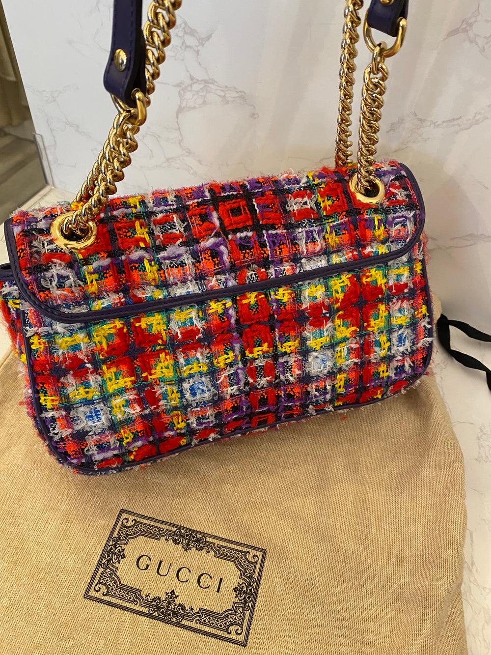 Pre Loved Gucci Marmont Flap Tweed Shoulder/Crossbody (excellent)